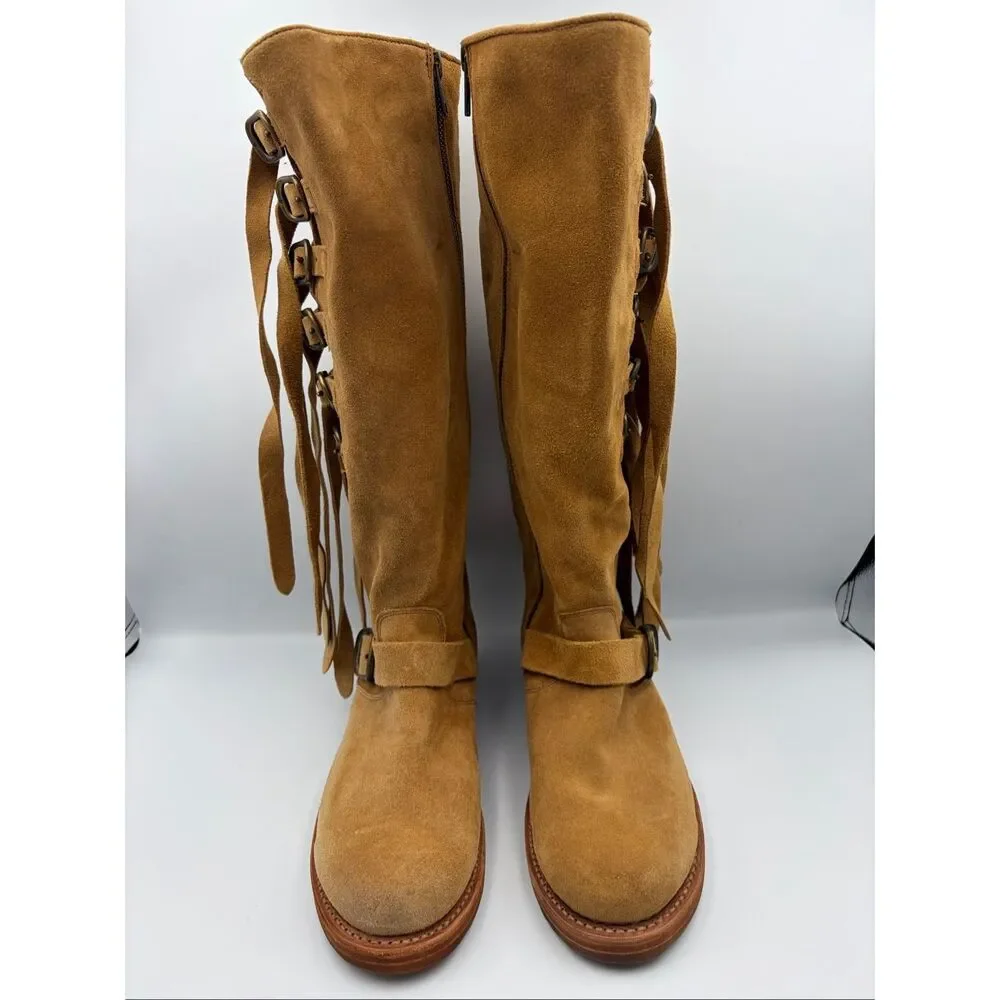 Frye Veronica Strap Tall 70592 Brandy Brown Suede Zipper Casual Boots Size 8.5